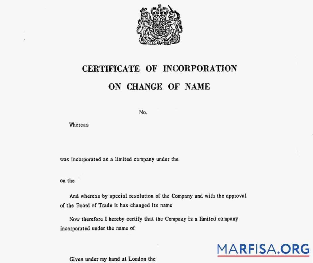 Realistic UK certificate of incorporation of change of name template
